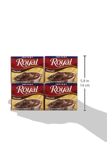 Royal Instant Pudding Chocolate box with spoon ready for tasting.
