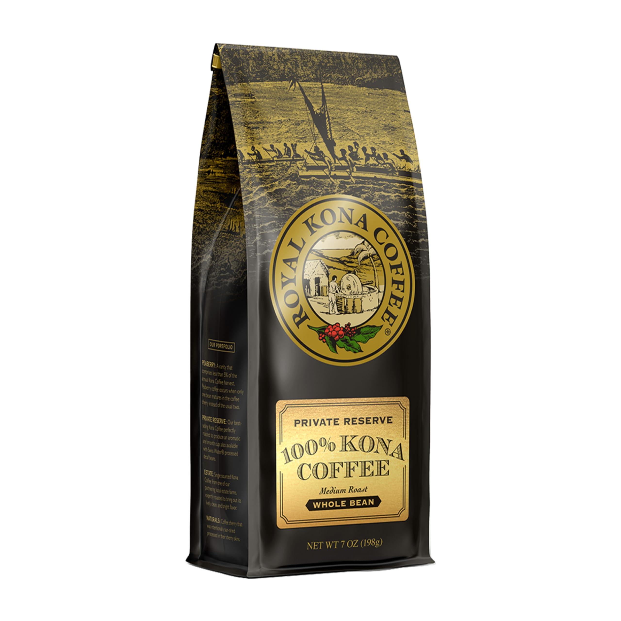 Royal Kona Coffee Whole Bean Medium Roast 7oz – rich aroma for a smooth cup.