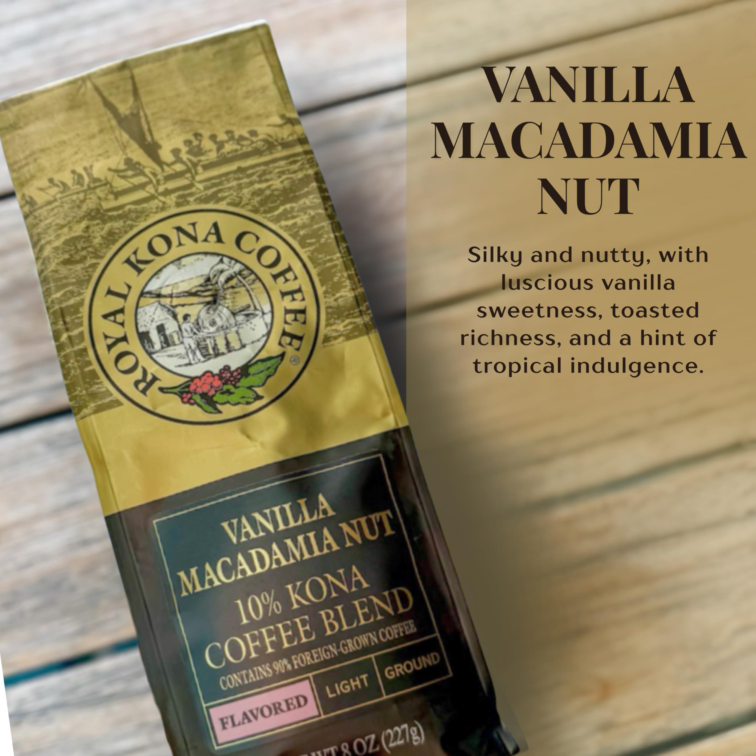 Royal Kona vacuum-sealed bag preserves freshness for flavorful cups.