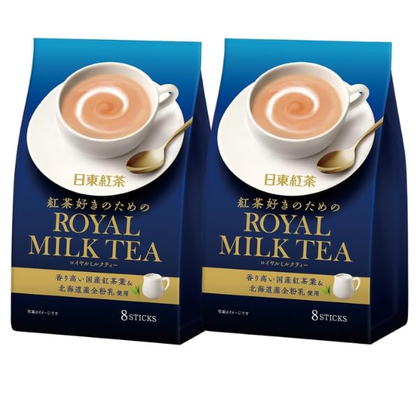 Royal Milk Tea Nittoh 8 sticks pack highlights convenient instant tea with Hokkaido milk powder