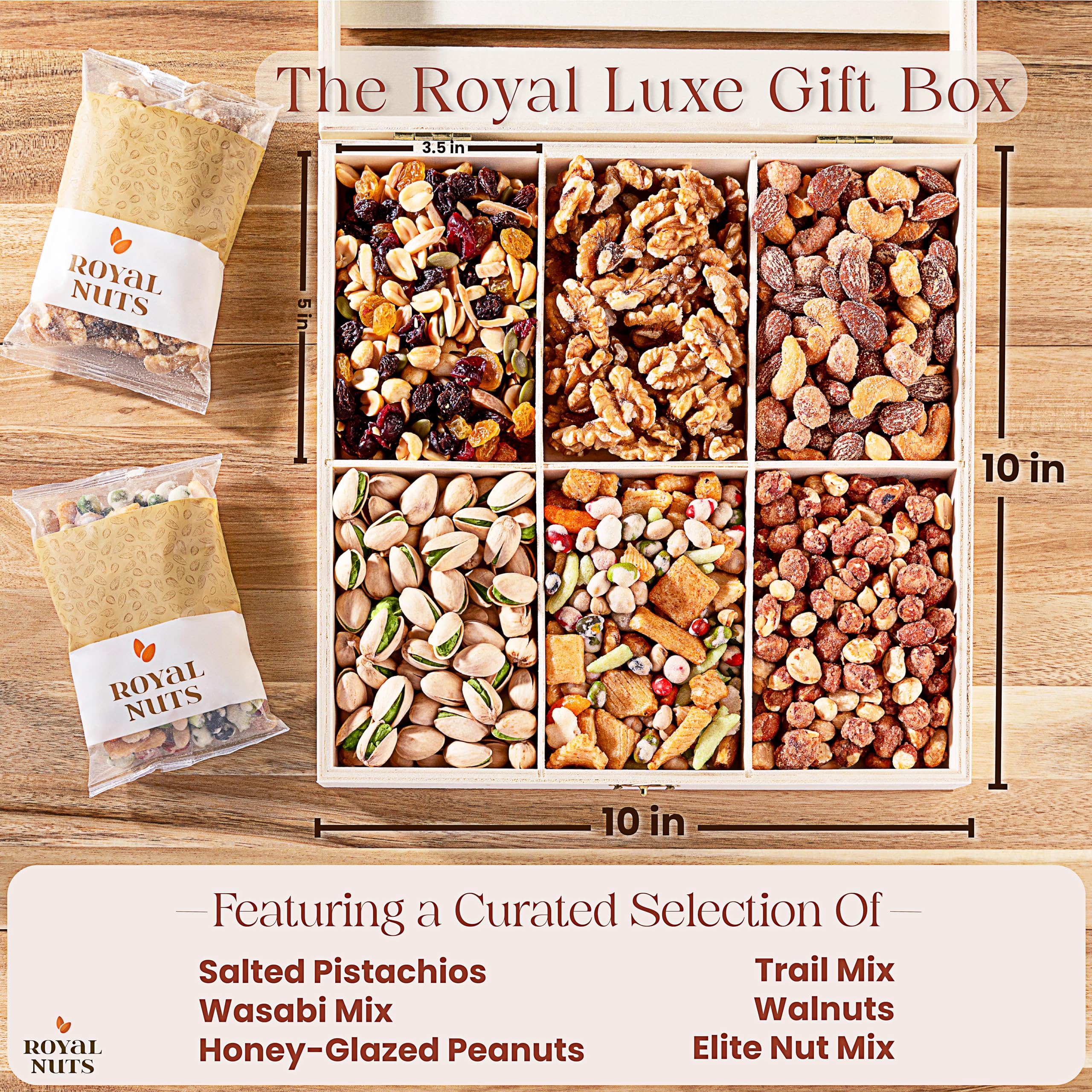 Royal Nuts reusable wooden crate doubles as a stylish serving tray.