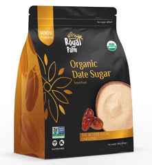 Royal Palm Date Sugar pack shot highlighting organic, versatile sweetener for baking.