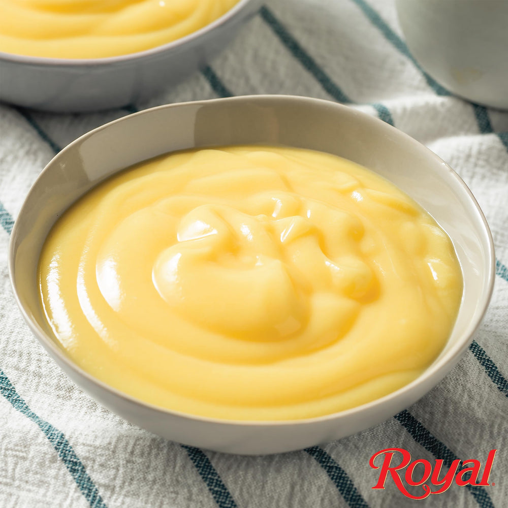 Royal pudding mix stirred with milk to create a creamy, fat-free treat.