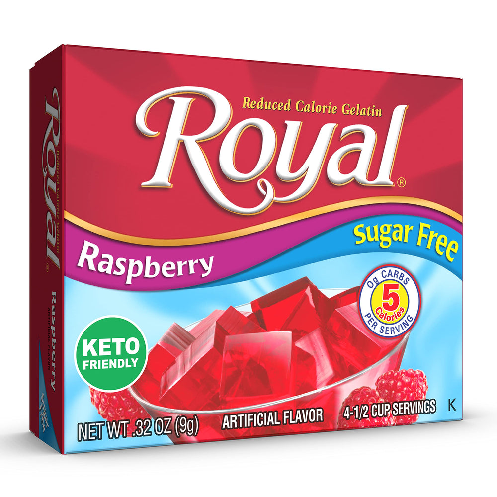Royal Raspberry Gelatin label is visible on the box.