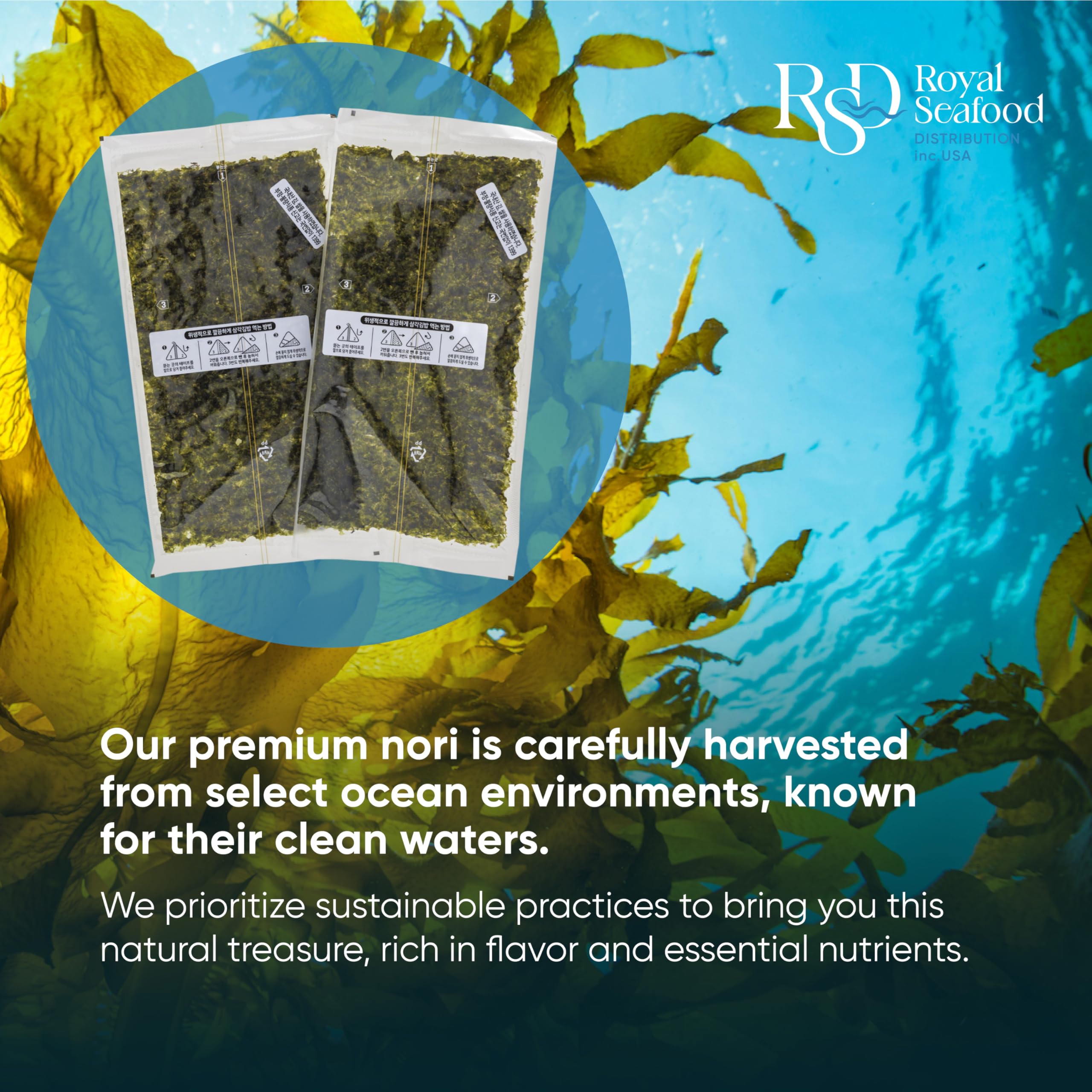 Royal Seafood Distribution organic roasted nori sheets for sushi paper and wraps.