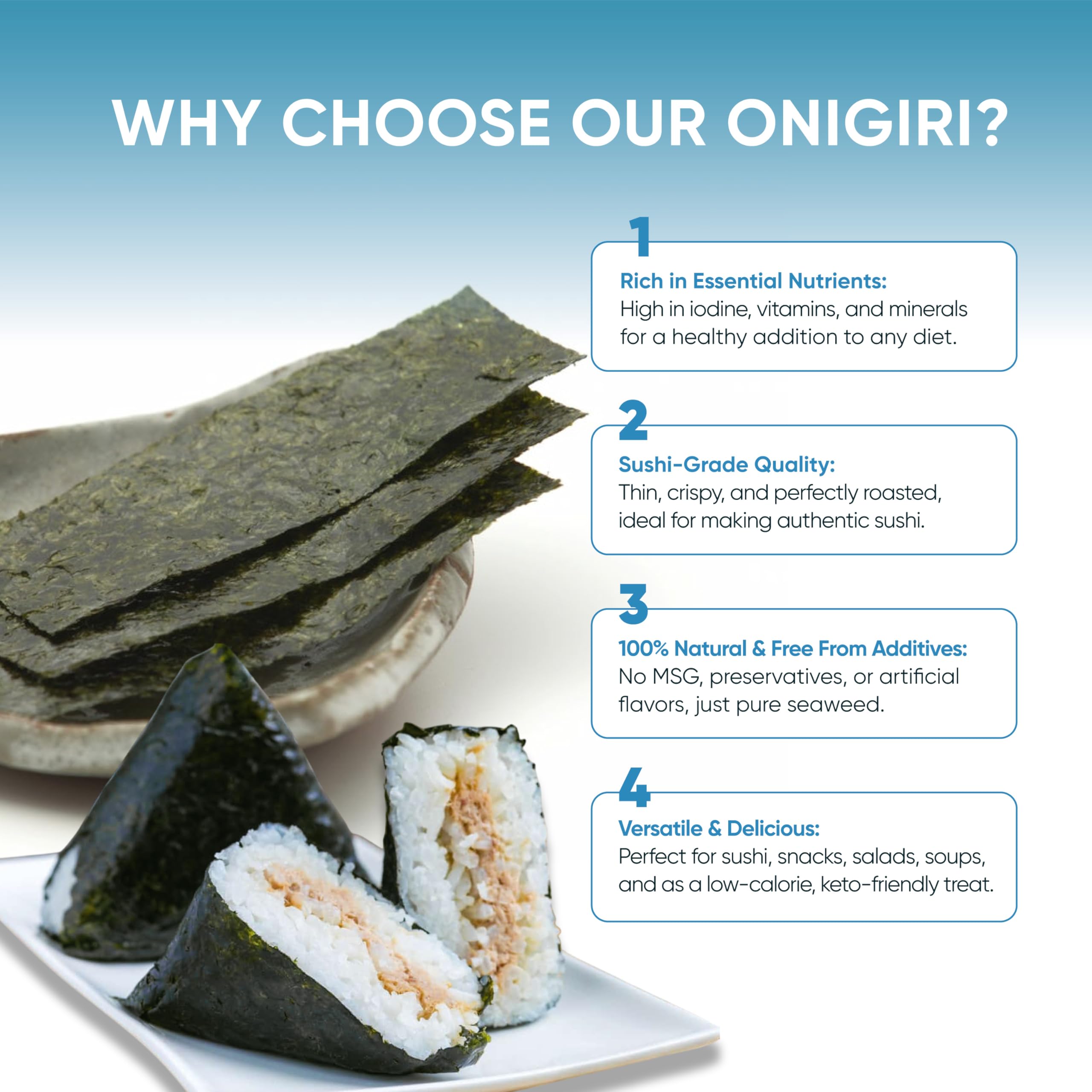 Royal Seafood Distribution sushi wraps for bento provide convenient, tidy seaweed options.