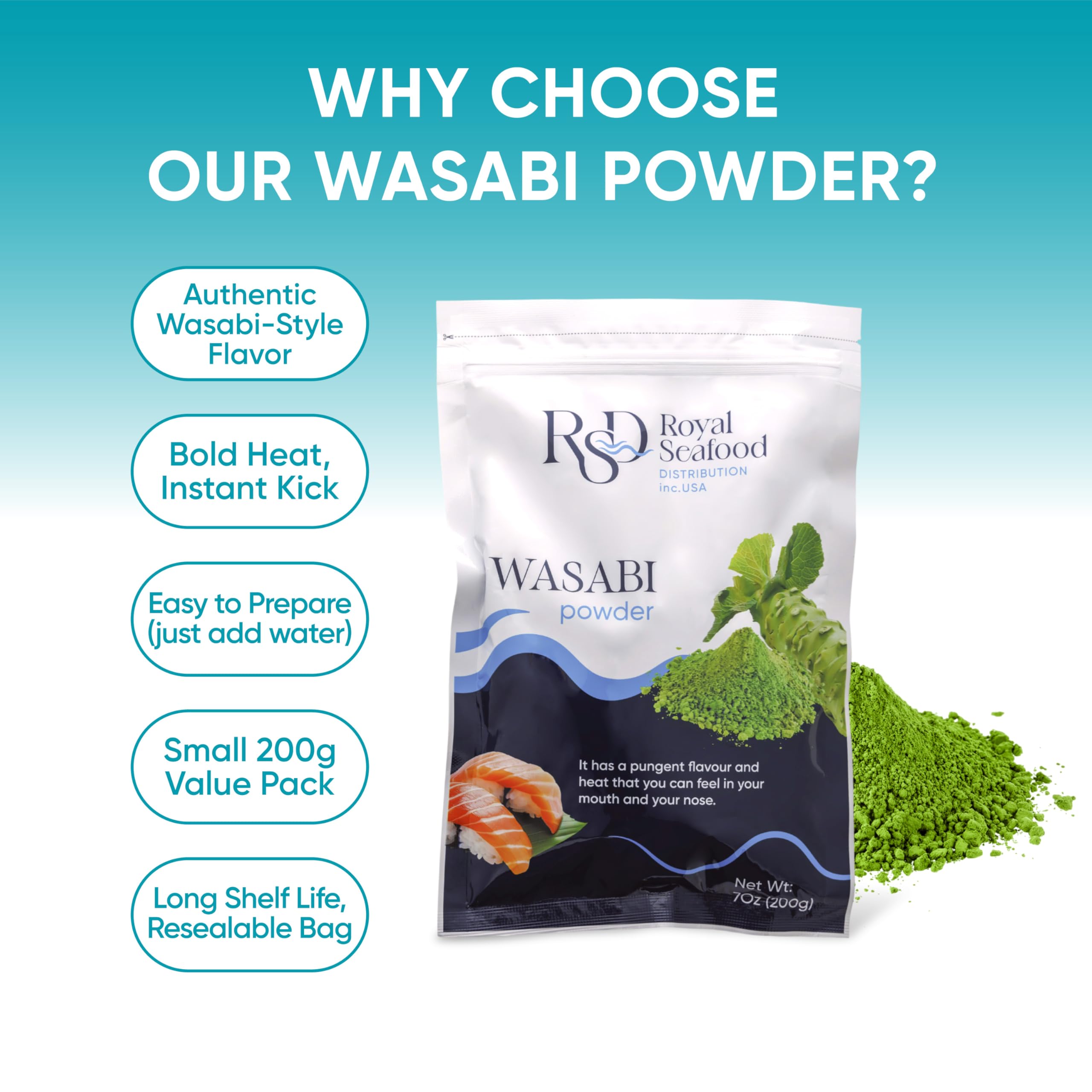 Royal Seafood Wasabi Paste served with fresh sushi and sashimi plates.