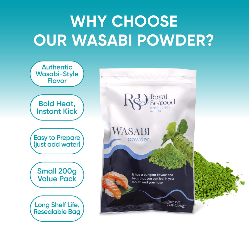 Royal Seafood Wasabi Paste served with fresh sushi and sashimi plates.