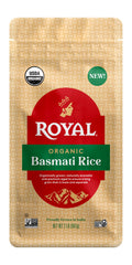 Royal White Basmati Rice pack shot; long grains for fluffy, non-sticky meals.