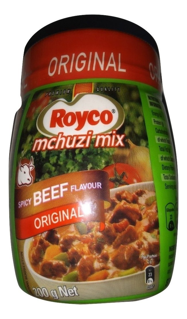 Royco Mchuzi Mix kitchen scene suggesting quick, versatile seasoning for various dishes.