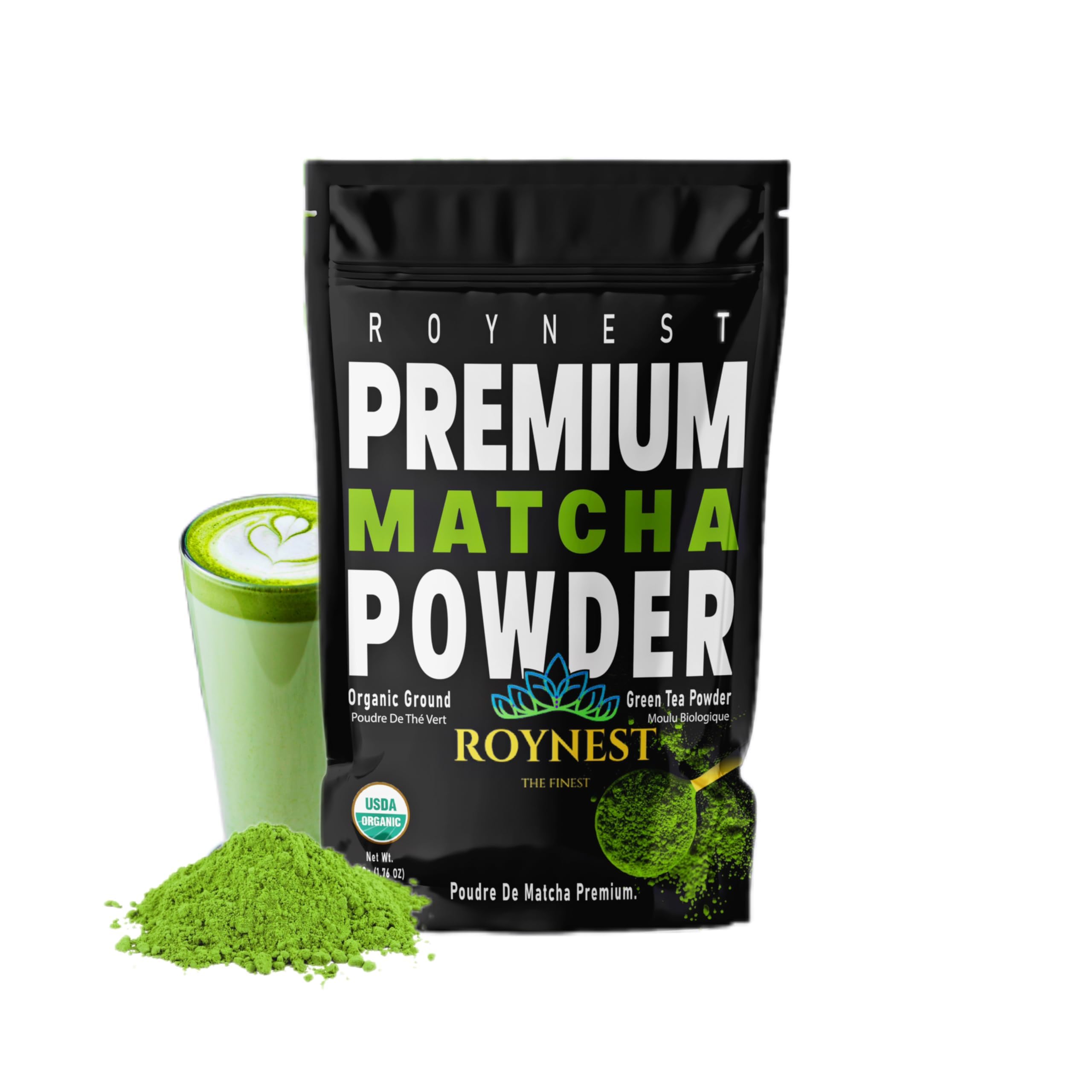 Roynest matcha powder in packaging ready for refreshing iced drinks