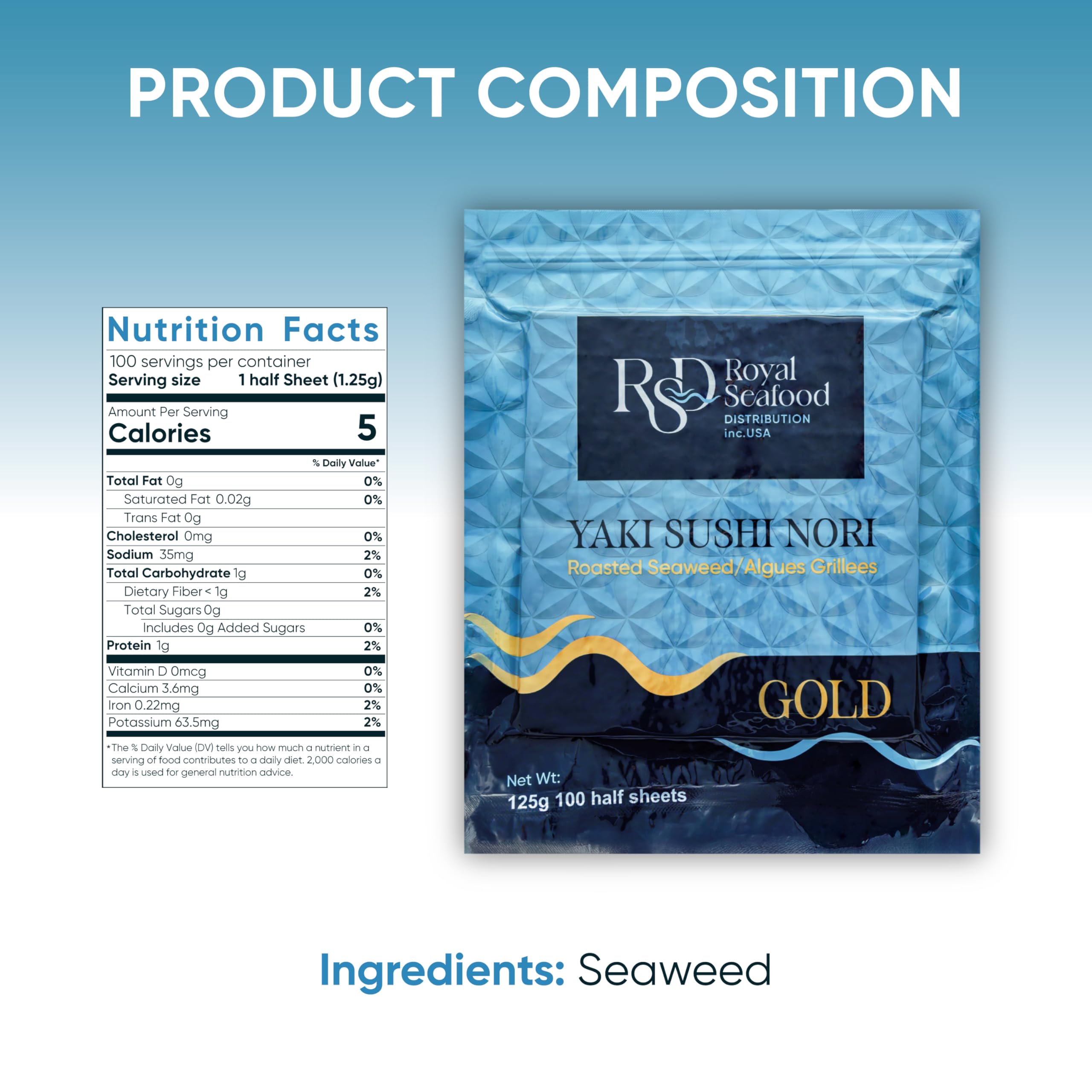 RSD organic roasted nori sheets for fresh sushi rolls.