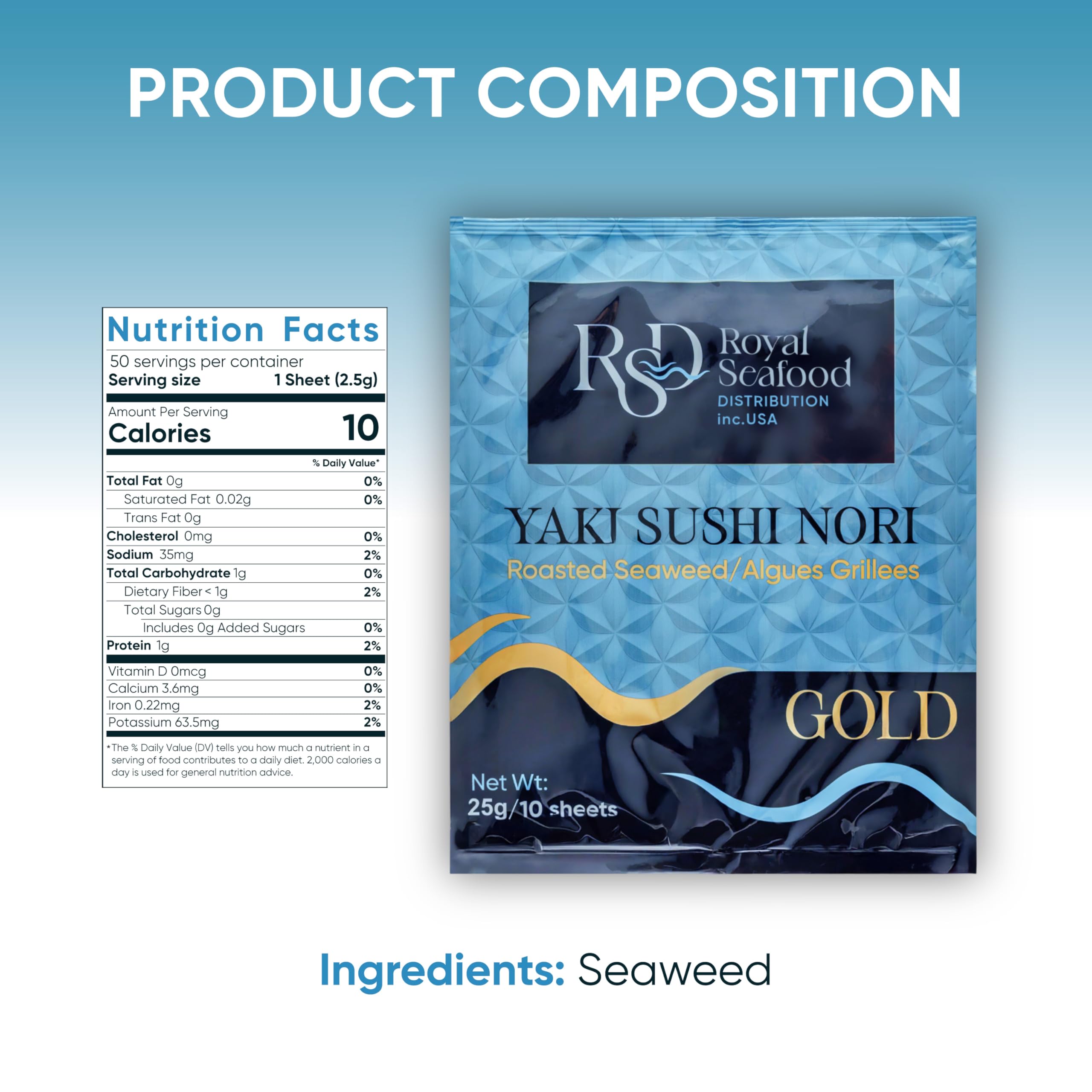 RSD sushi-grade organic nori sheets ideal for wraps and rolls.