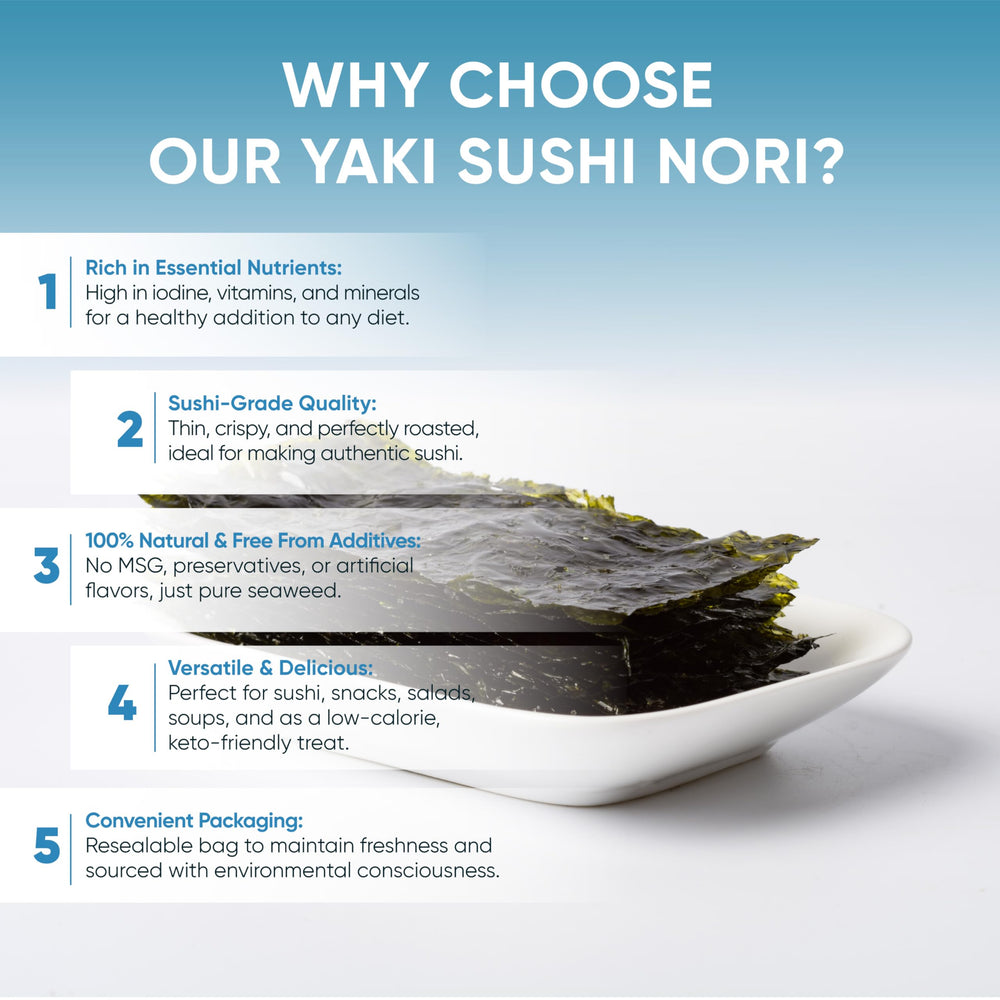 RSD toasted nori sheets showcase vegan, gluten-free seaweed option.