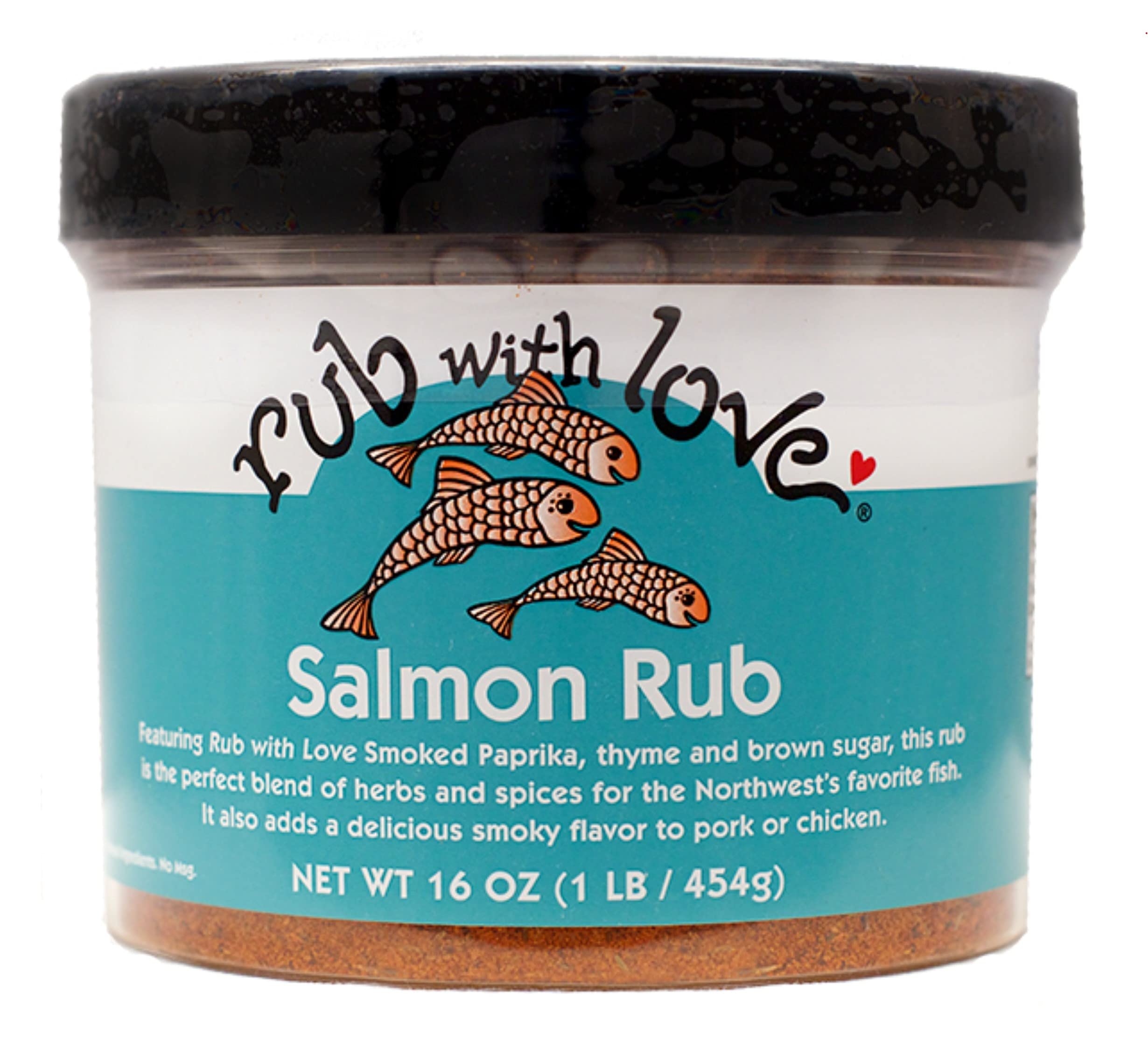 Rub with Love Tom Douglas salmon rub bottle for bold smoky flavor.