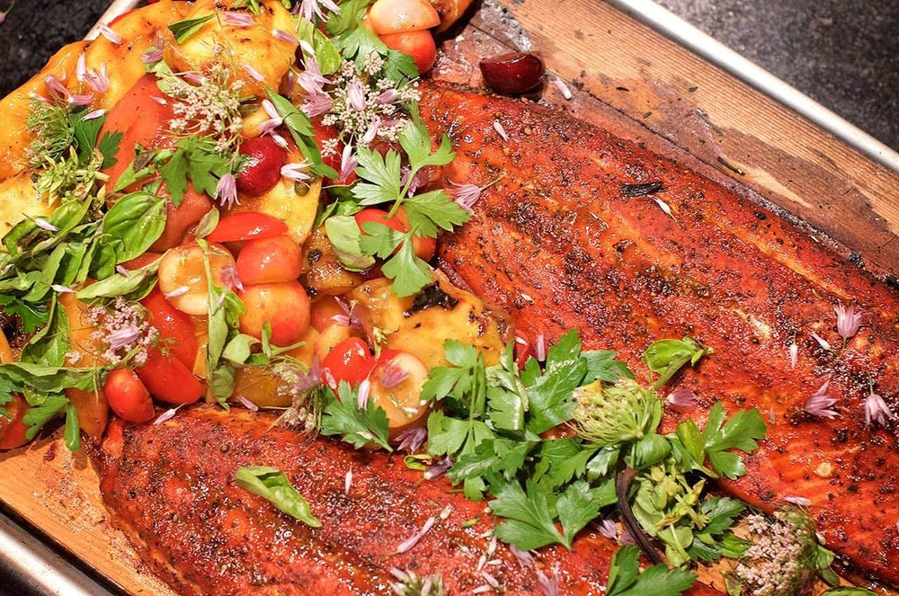 Rub with Love salmon rub closeup of paprika, thyme, brown sugar.