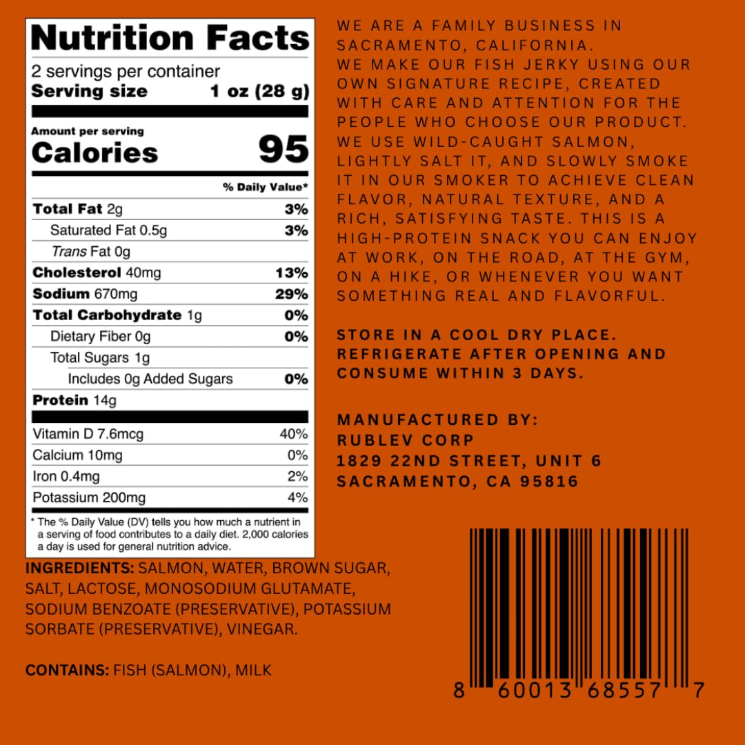 Rublev Salmon Jerky smoked texture shows chewy, flavorful bite for active days.