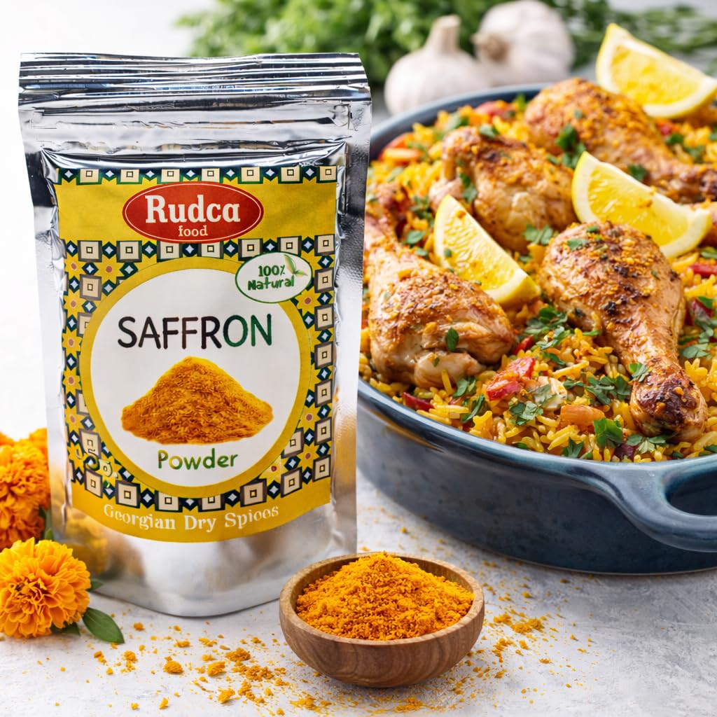 Rudca Food saffron rice dish steaming demonstrates vibrant color in pilaf