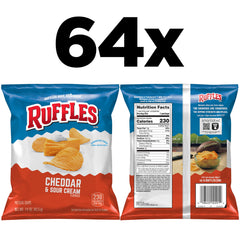 Ruffles Cheddar & Sour Cream close-up showing chunky ridges and cheesy flavor.