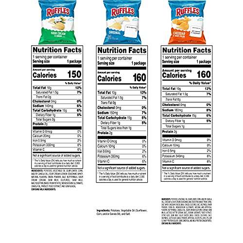 Ruffles Sour Cream & Onion chips bag highlights bold, dip-friendly crunch