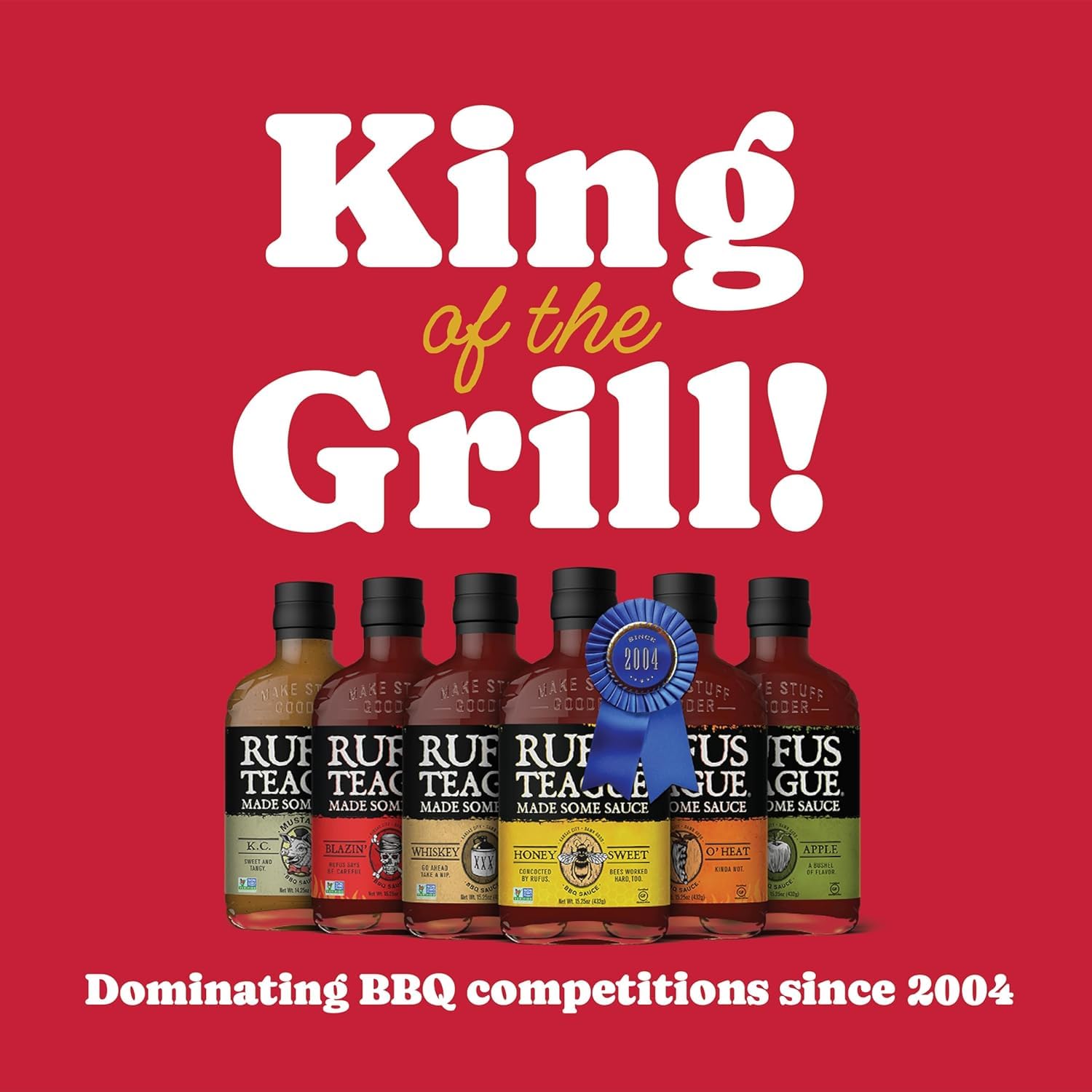Rufus Teague Honey Sweet bottle on table at a family cookout.