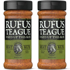 Rufus Teague Meat Rub 2-Pack packaging ready for grilling and smoking.