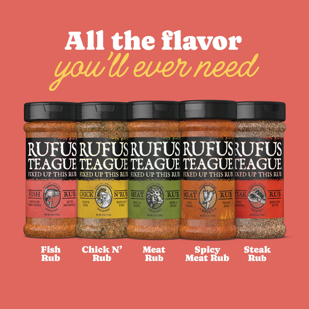 Rufus Teague steak rub family-size jar complements grill nights