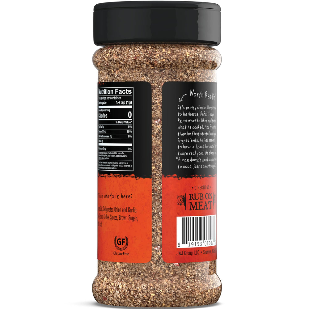 Rufus Teague steak rub on steak shows even seasoning and color