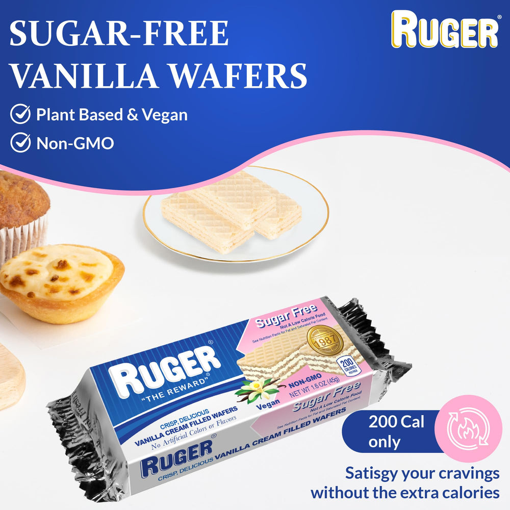 RUGER Sugar-Free Vanilla Wafers crisp wafer close-up showing vanilla cream.