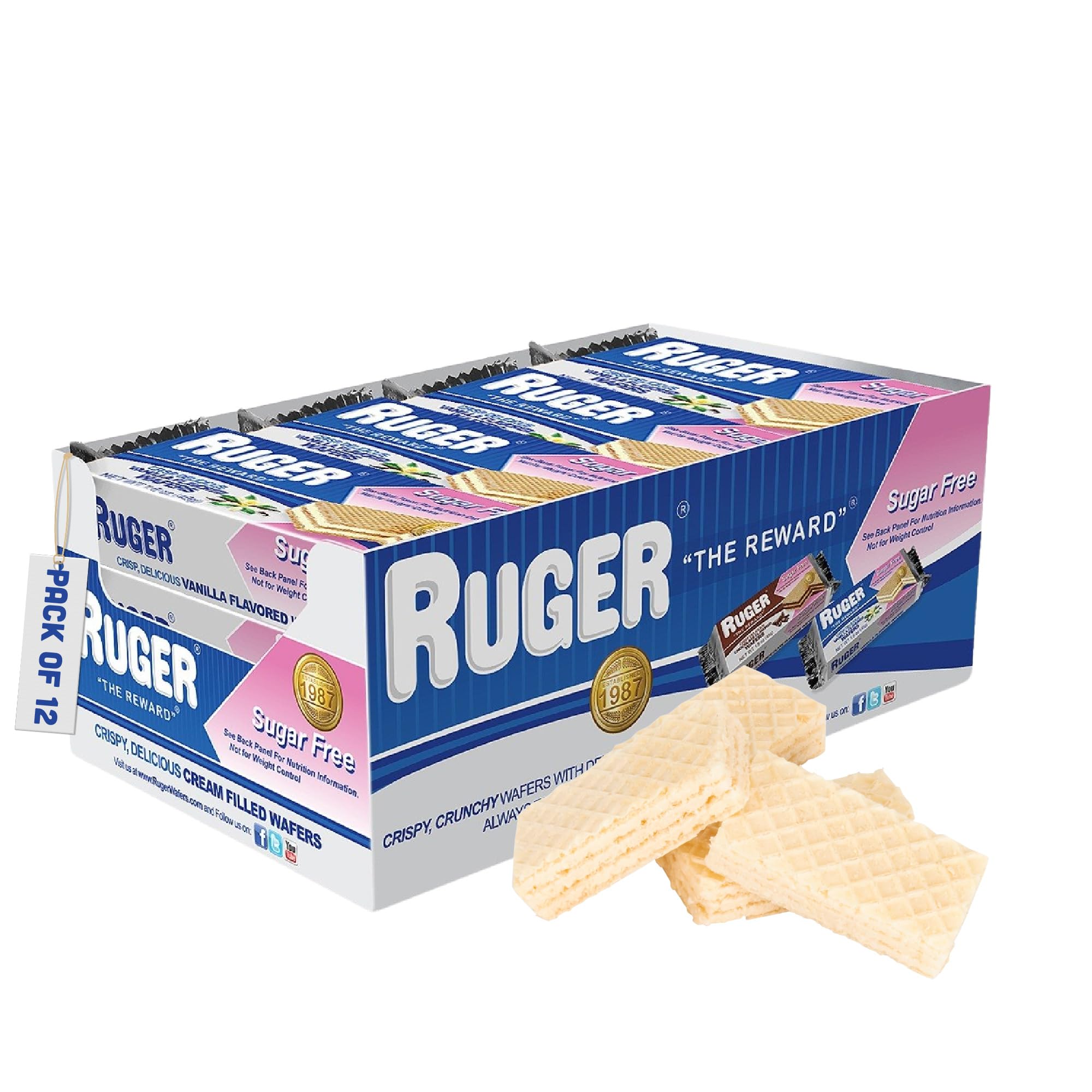 RUGER Sugar-Free Vanilla Wafers pack on display, a convenient guilt-free snack option.