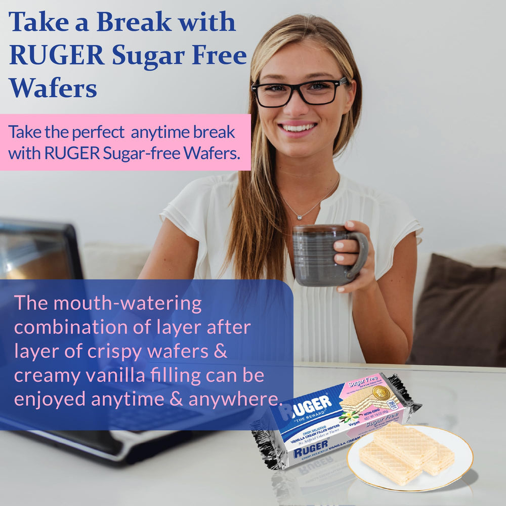 RUGER Sugar-Free Vanilla Wafers vanilla cream fill, smooth contrast with crisp layers.
