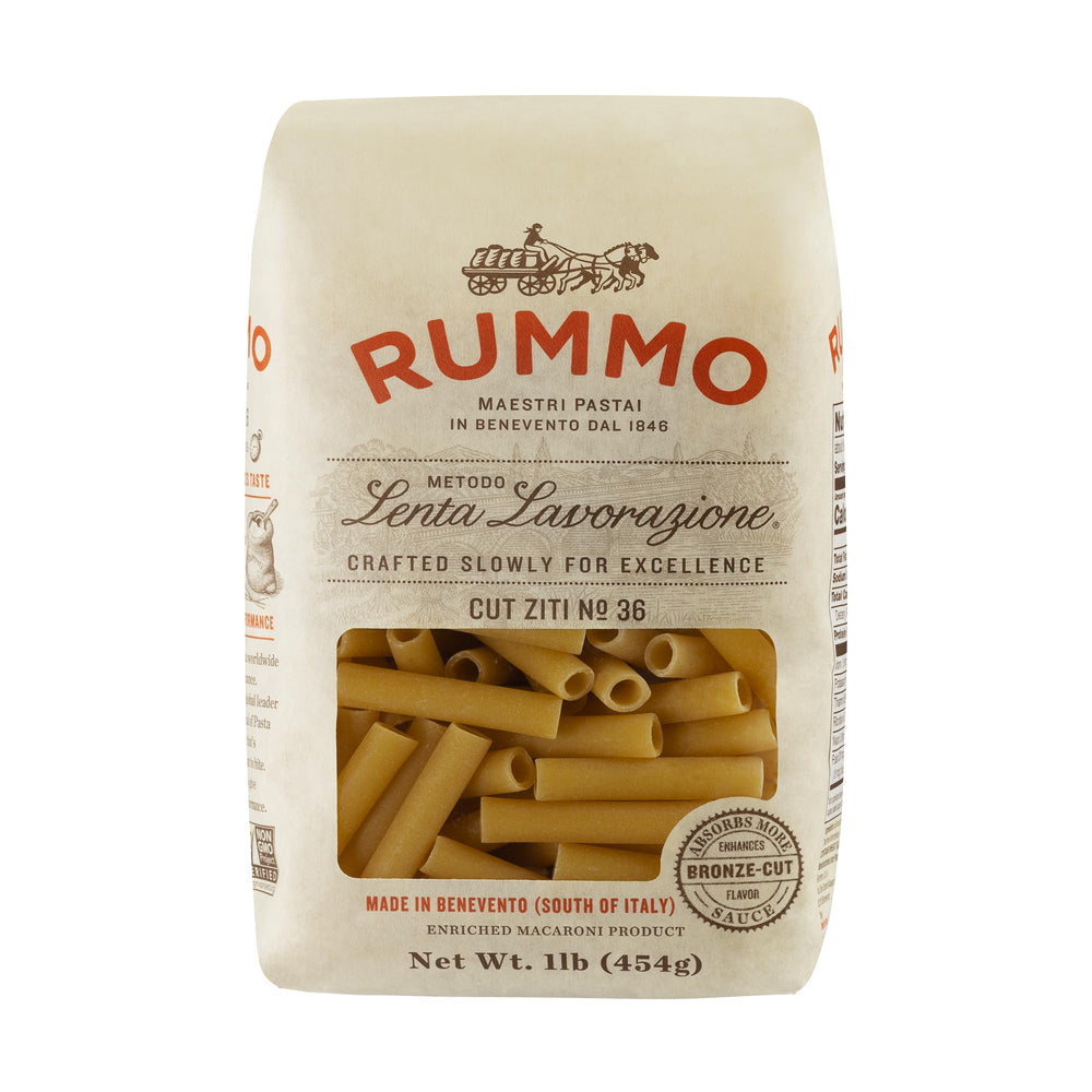Rummo Cut Ziti N.36 pack shot highlights premium durum wheat pasta for authentic Italian meals
