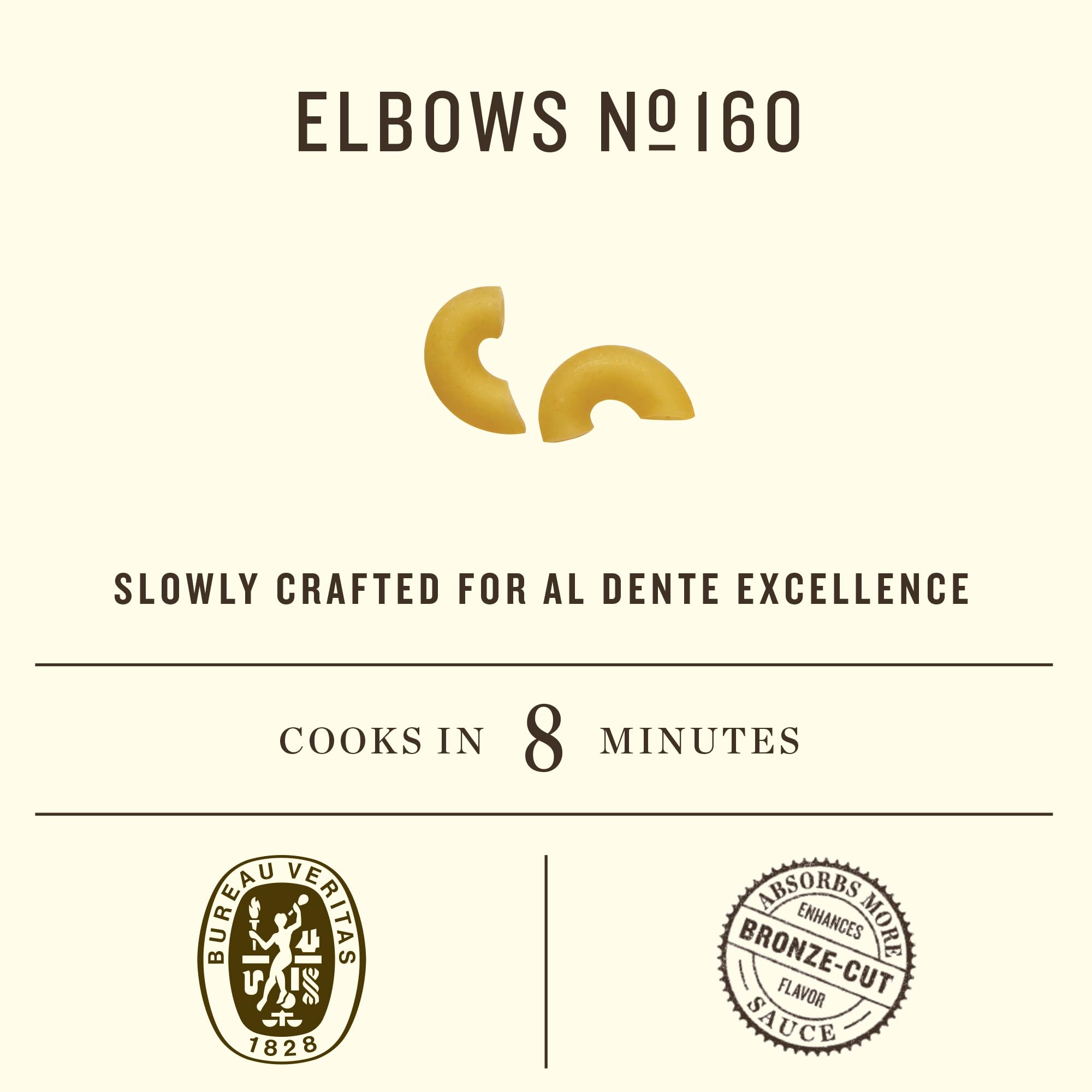 Rummo Elbows Pasta N.160 close-up of durum wheat semolina texture.