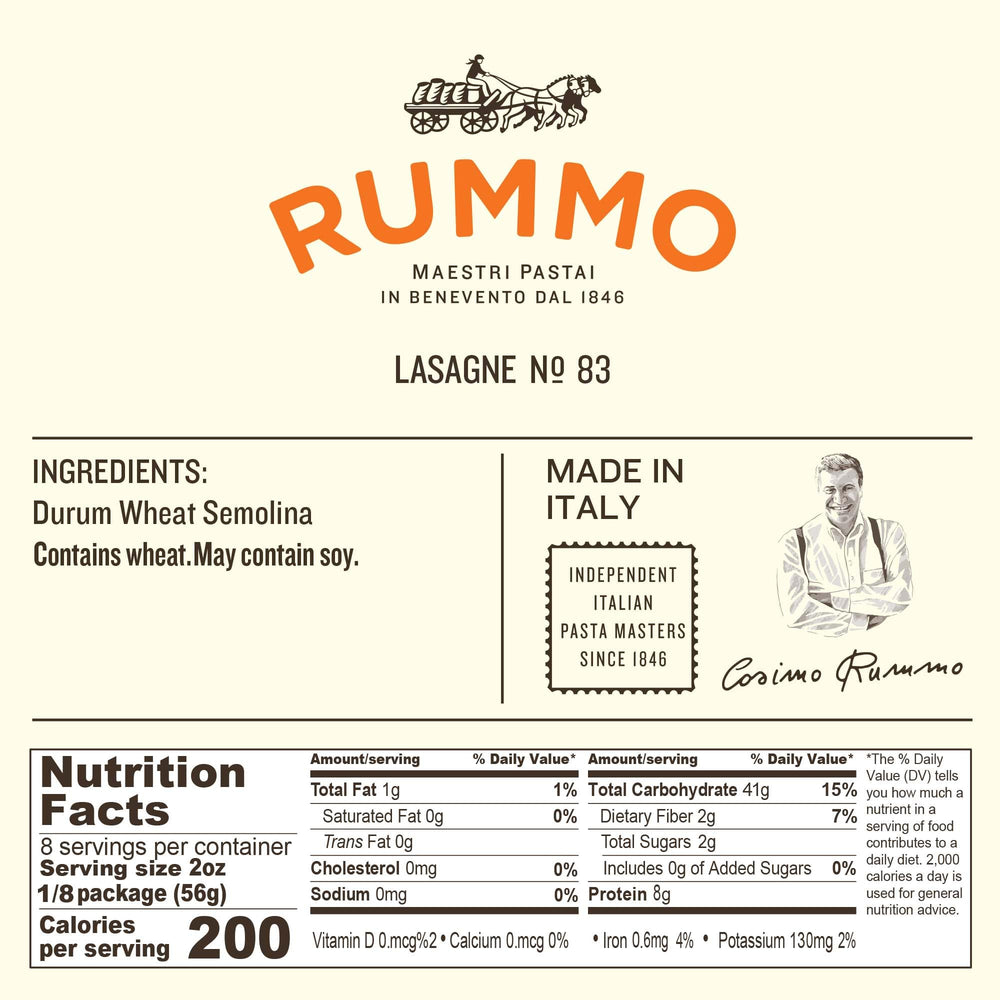 Rummo Lasagne Wavy uncooked noodles close-up with ridges for sauce grip