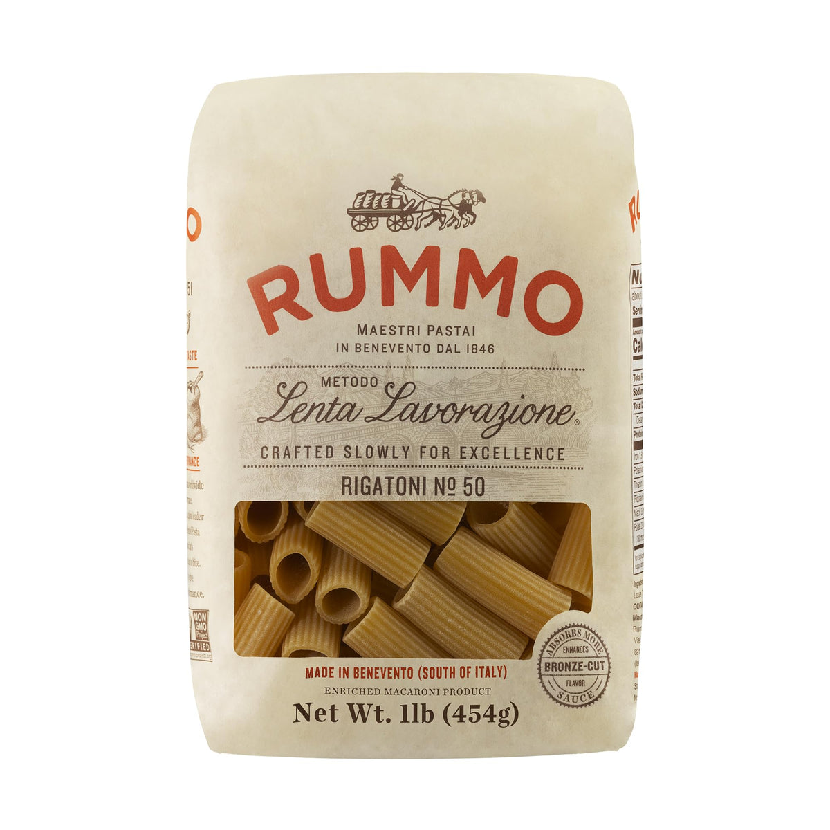 Rummo Rigatoni N.50 bronze-cut pasta tubes ready to hold rich sauces