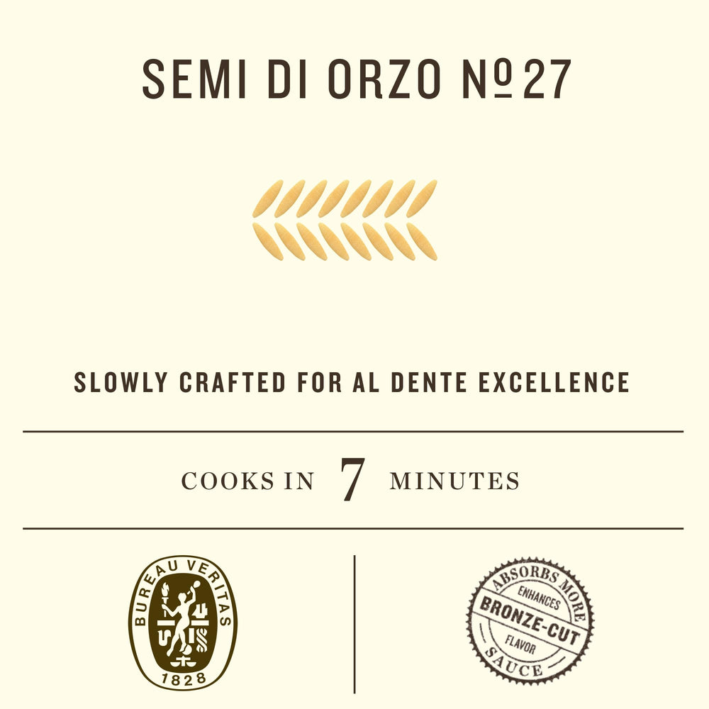 Rummo Semi Di Orzo N27 in kitchen pan ready for soups and broths.