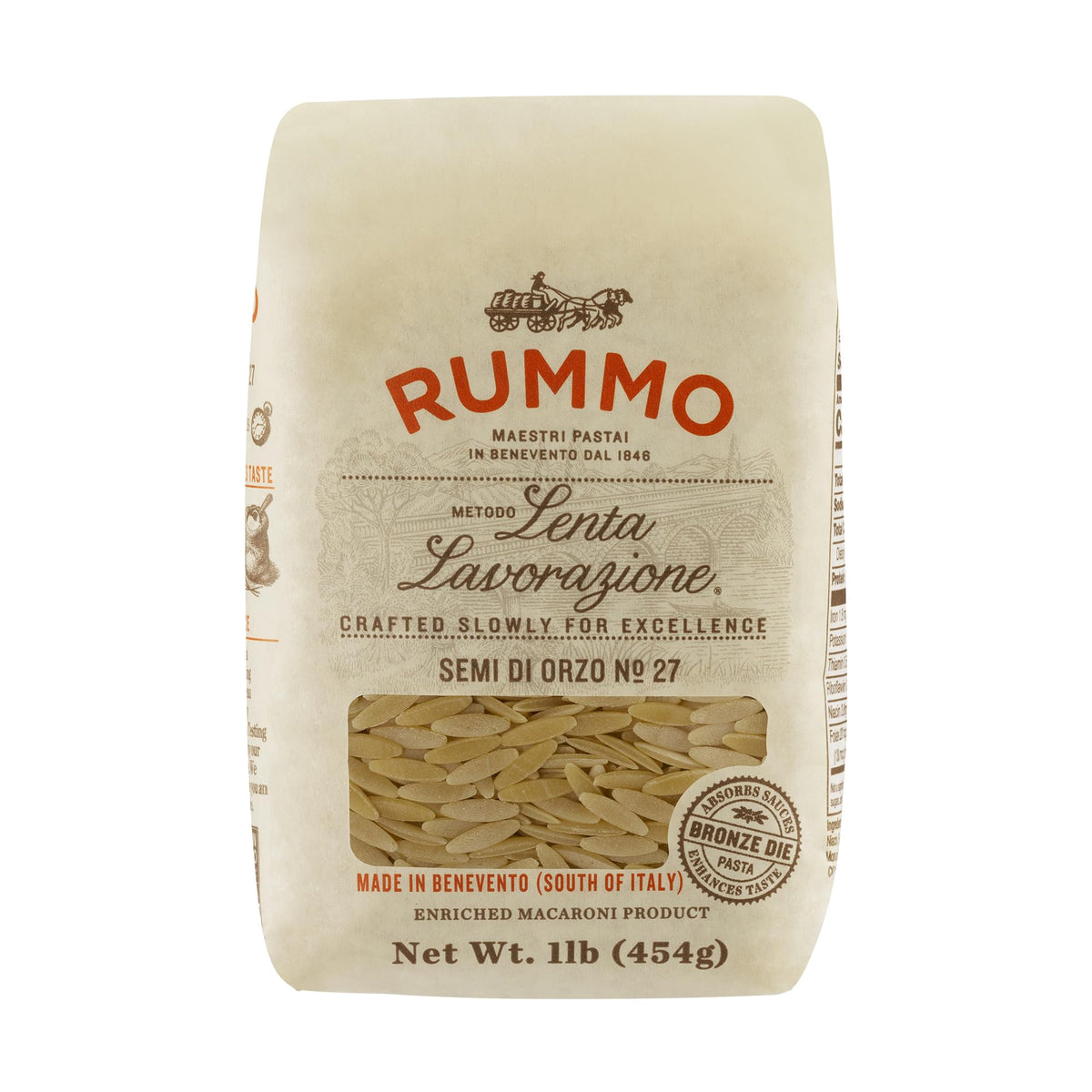 Rummo Semi Di Orzo N27 pasta pack on shelf for quick meals.