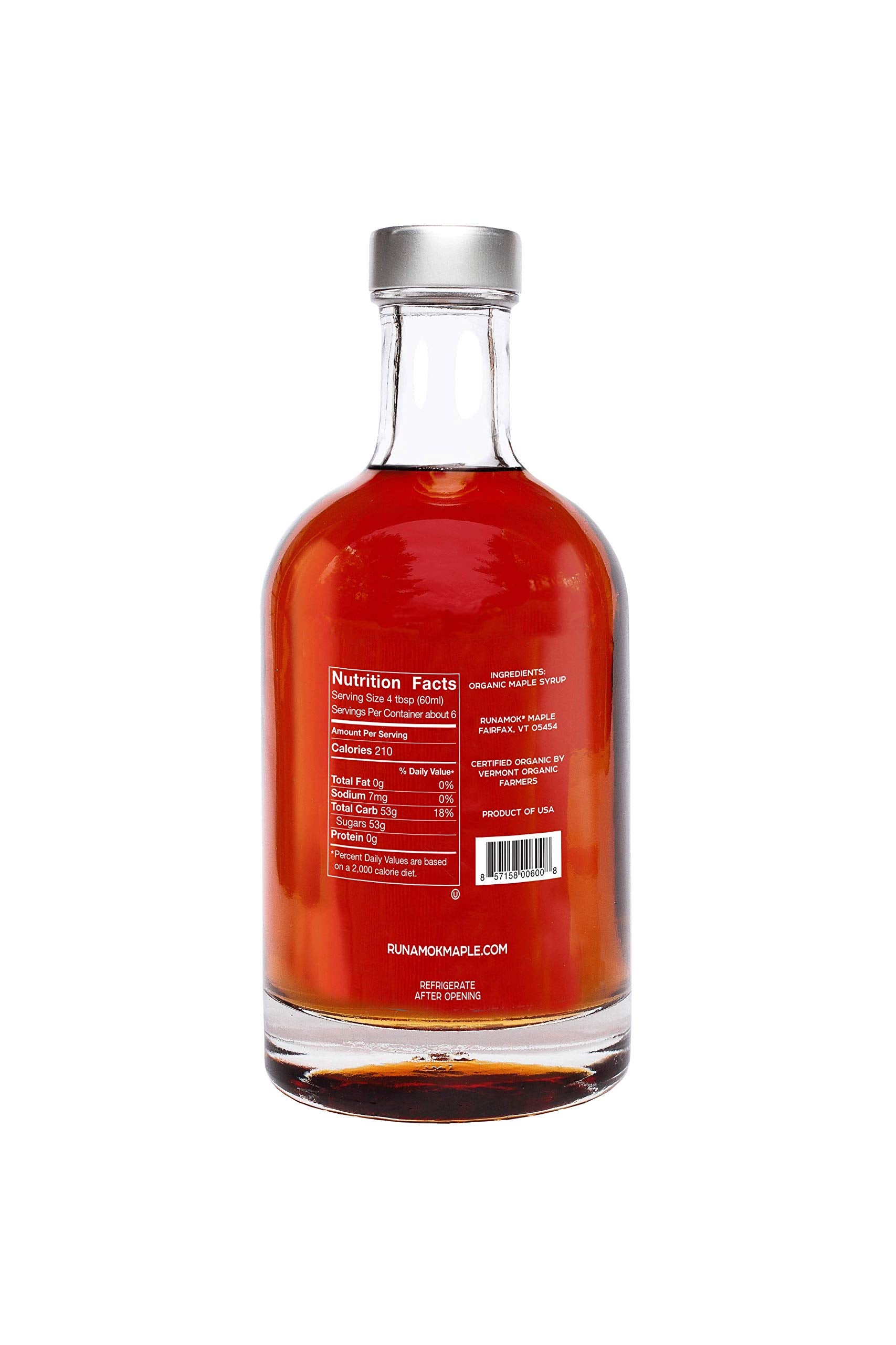 Runamok Maple Syrup Amber Color glass bottle in premium packaging.