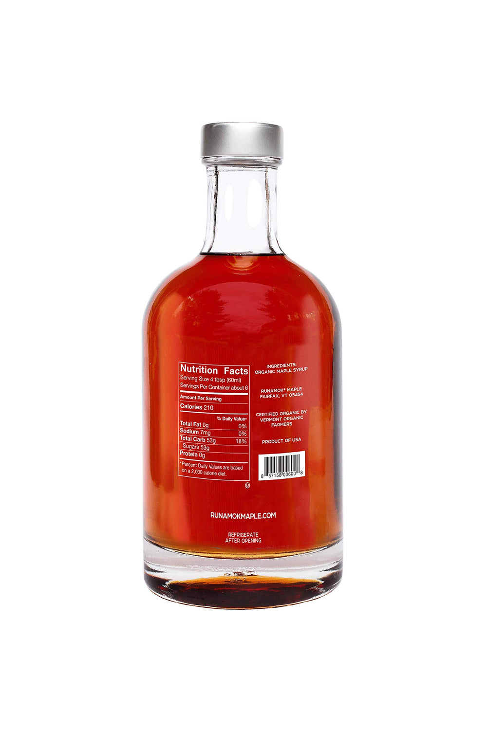 Runamok Maple Syrup Amber Color glass bottle in premium packaging.
