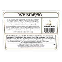 Runamok WhistlePig jar label close-up emphasizes organic, Bird Friendly maple syrup.