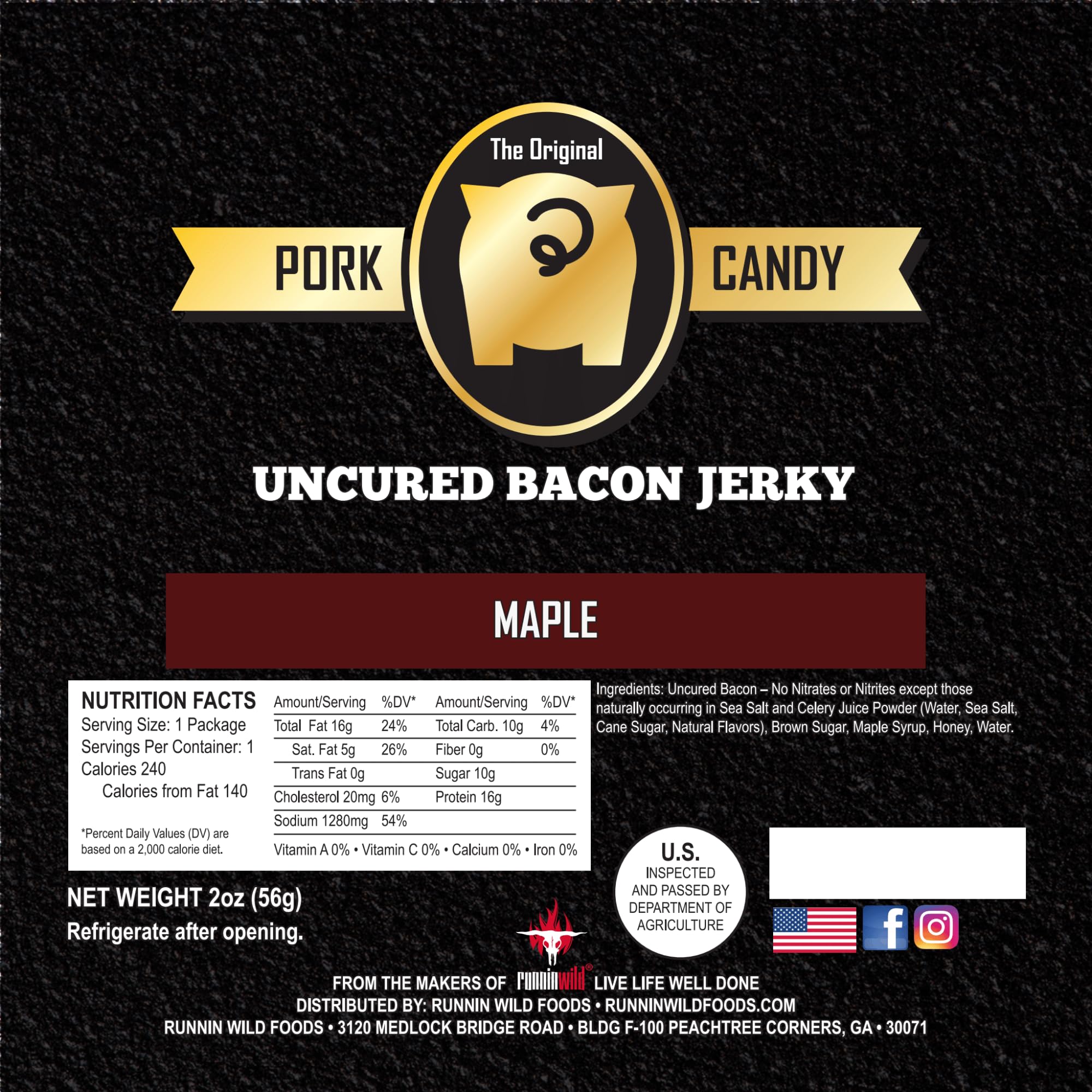 RunninWild thick-cut maple bacon jerky slices showing texture