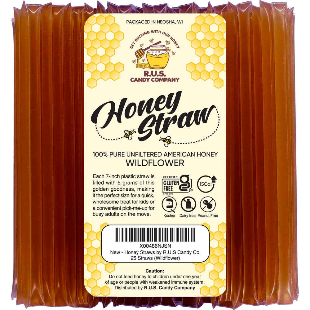 R.U.S. Candy honey sticks package shown for convenient on-the-go sweetness.