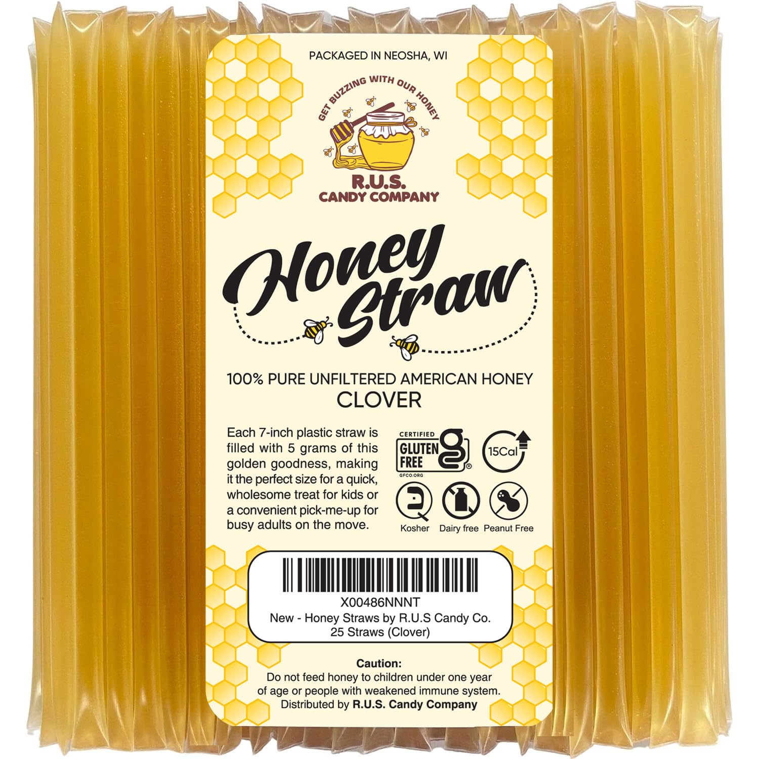 R.U.S. Candy Clover honey sticks 25-pack front view for on-the-go sweetness