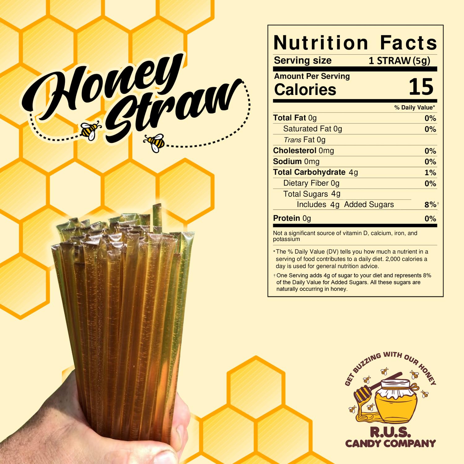 R.U.S. Candy Clover honey straw close-up ideal for adding natural sweetness