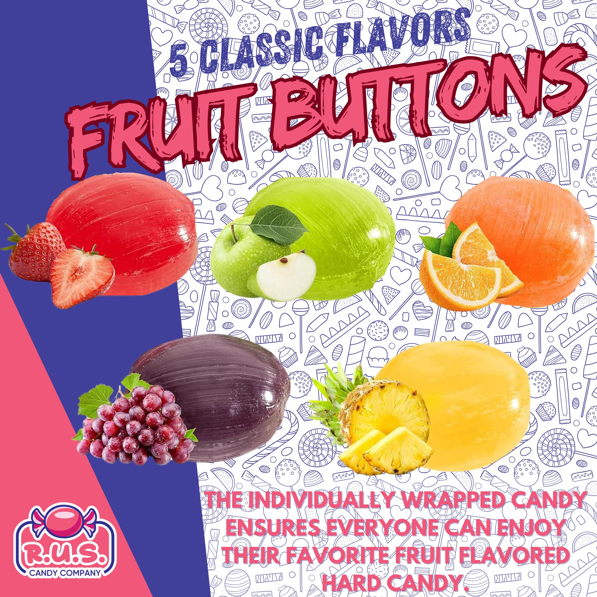 R.U.S. Candy Fruit Buttons Individually Wrapped for freshness