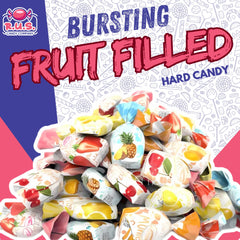 Individually wrapped R.U.S. Candy fruit-filled candies preserve freshness for jar display.