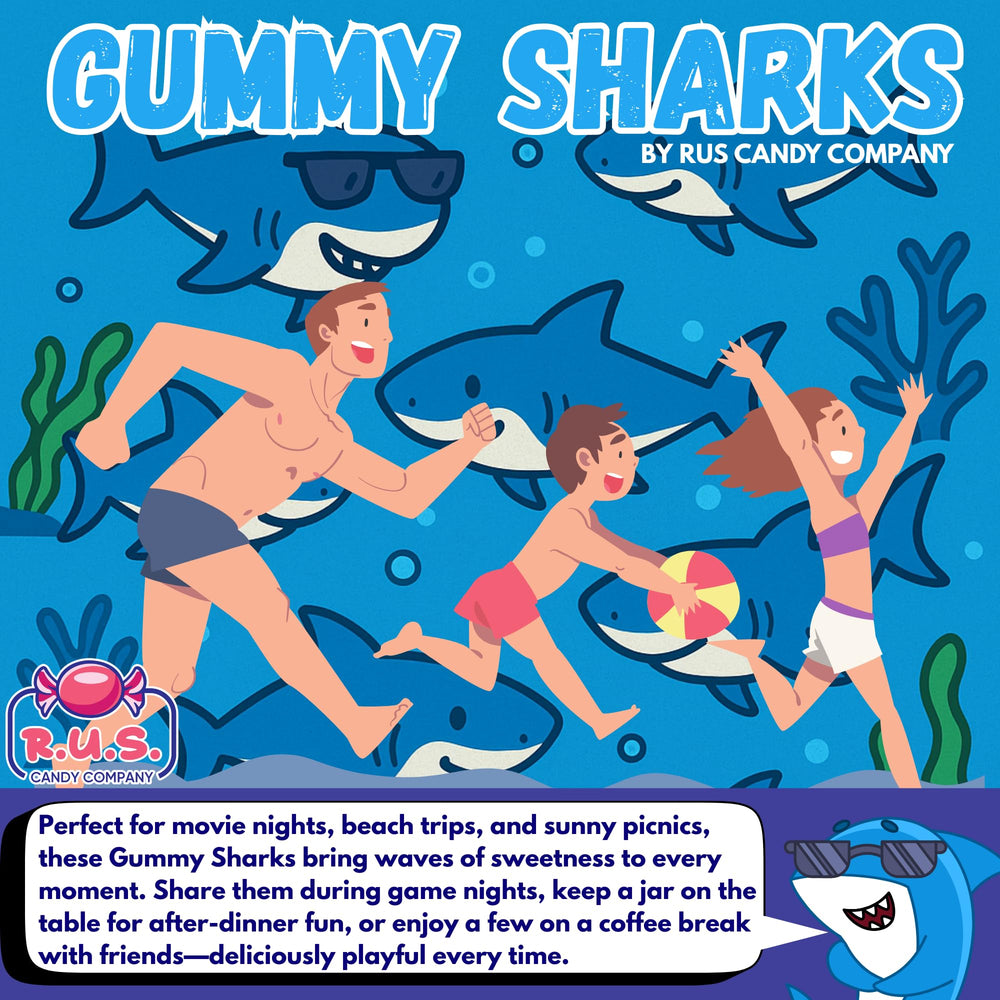 Kids enjoying R.U.S. Candy shark gummies at a party