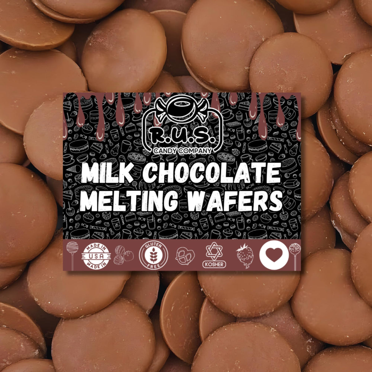 R.U.S. Candy milk chocolate wafers for dipping strawberries and coating desserts