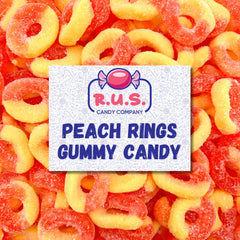 R.U.S. Candy Peach Rings bulk 8oz front, ideal for parties and sharing.