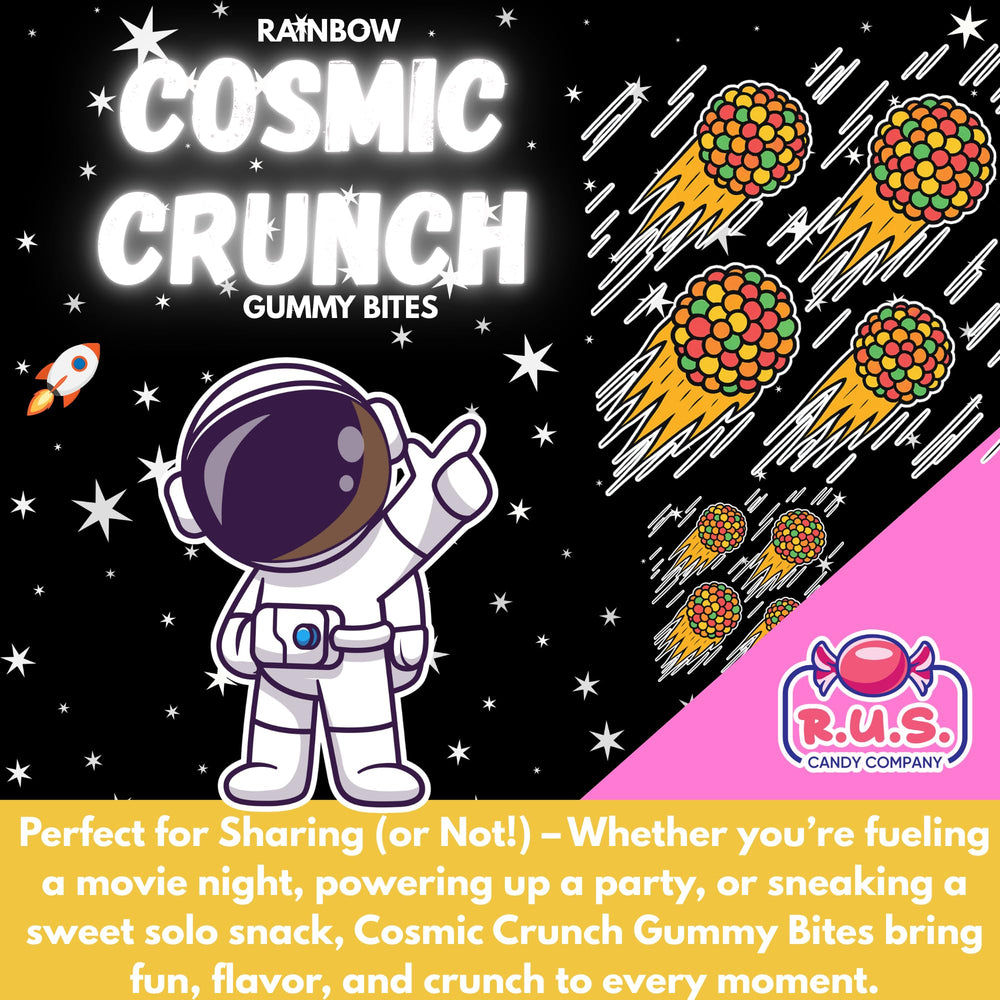 R.U.S. Candy Rainbow Cosmic Crunch Gummy Bites assembly pack; perfect for gifting and sharing.
